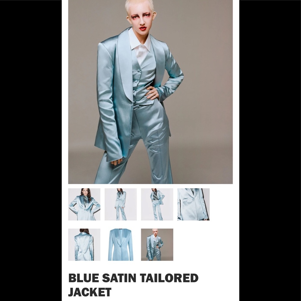 HOUSE OF HOLLAND BLUE SATIN TAILORED SET OF 3